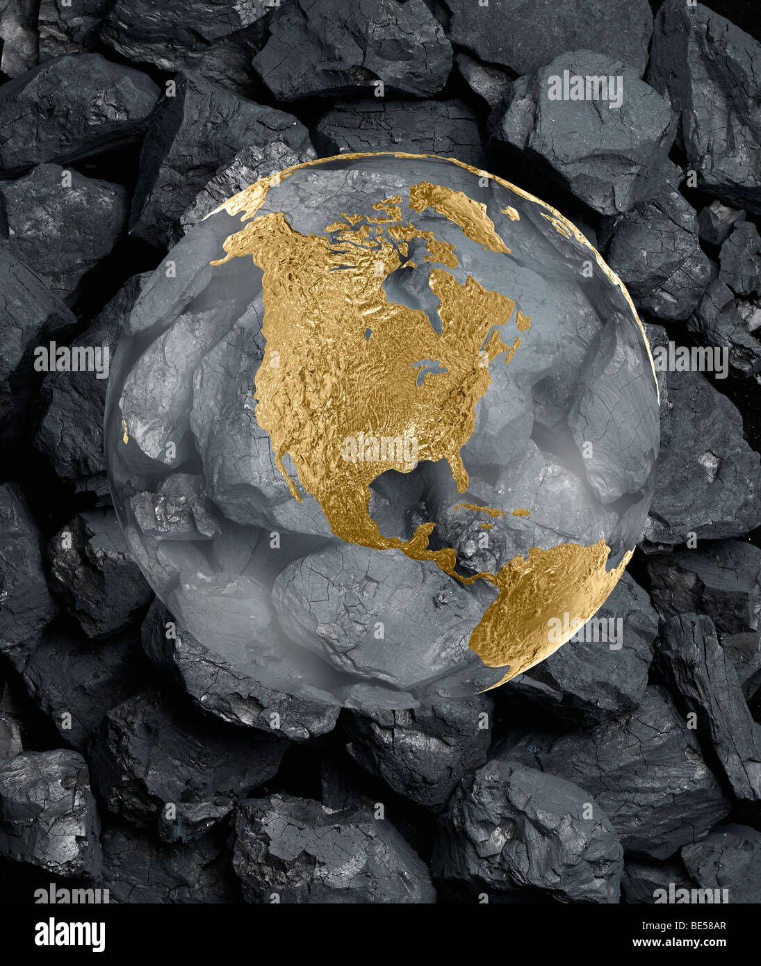 A globe over a background of coal Stock Photo