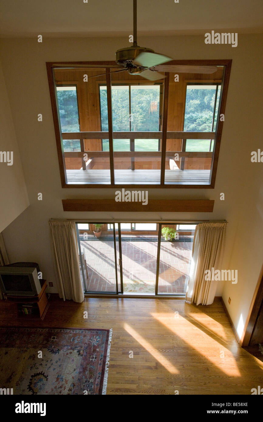 Interior view of a passive solar 'envelope house' design home in residential neighborhood. Stock Photo