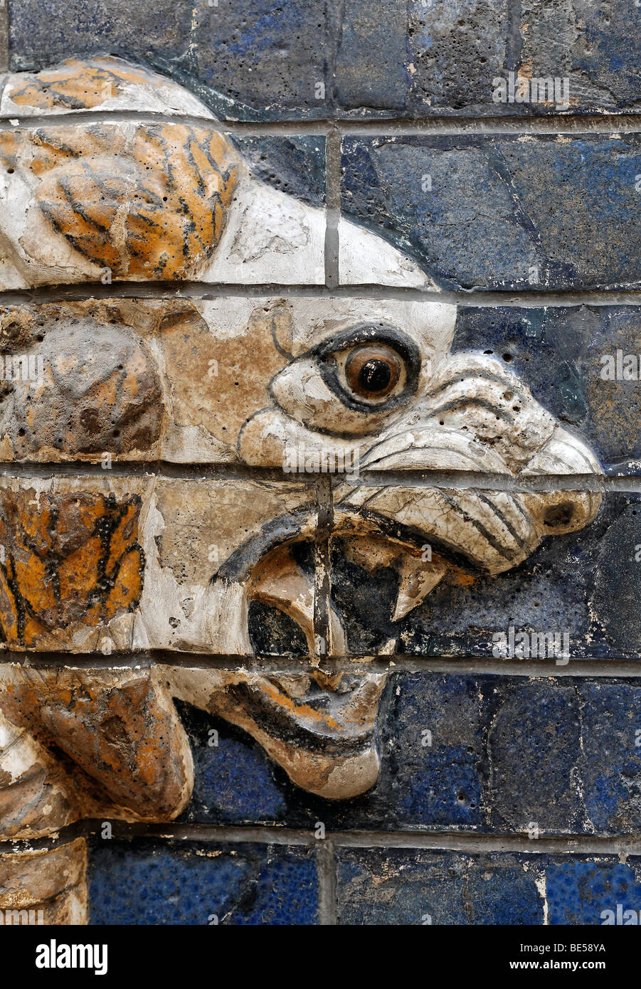 Lion's head, brick relief of the Babylonian Ishtar Gate, Archeological Museum, Topkapi Palace, Istanbul, Turkey Stock Photo