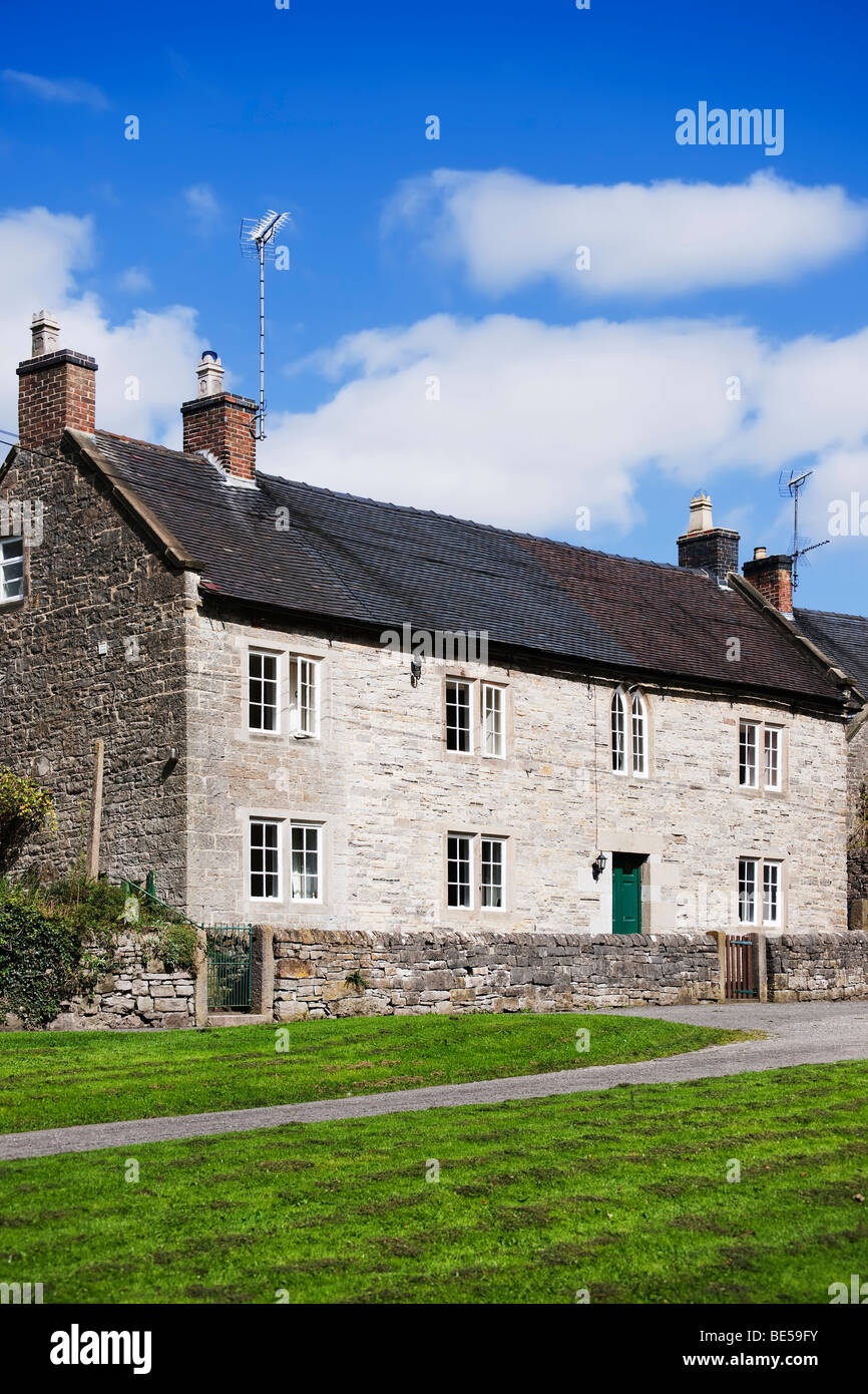 village with houses in countryside tissington, derbyshire, peak