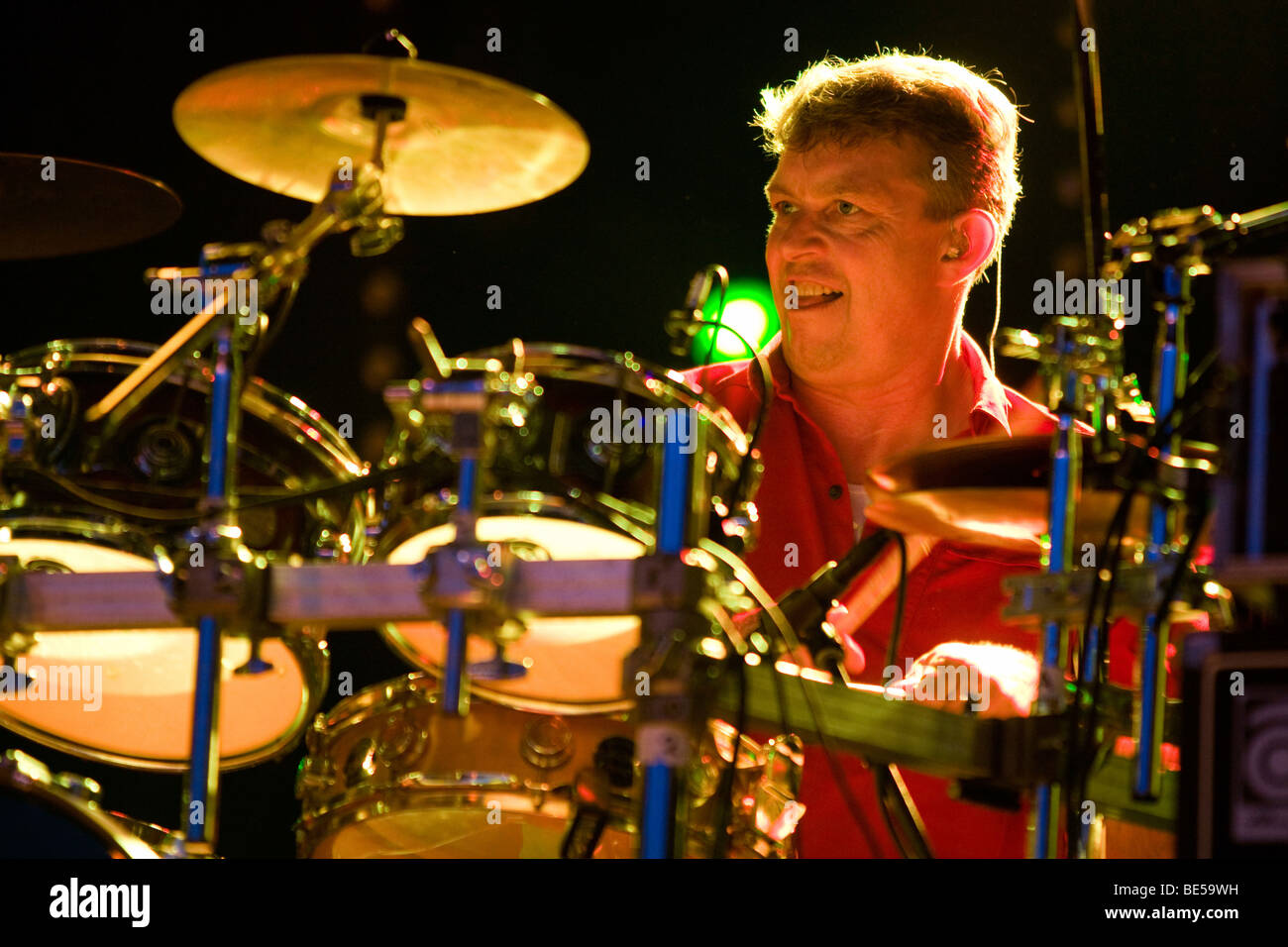 Paul Dax, drummer of the German band Spider Murphy Gang live at the Openquer festival in Zell, Switzerland Stock Photo