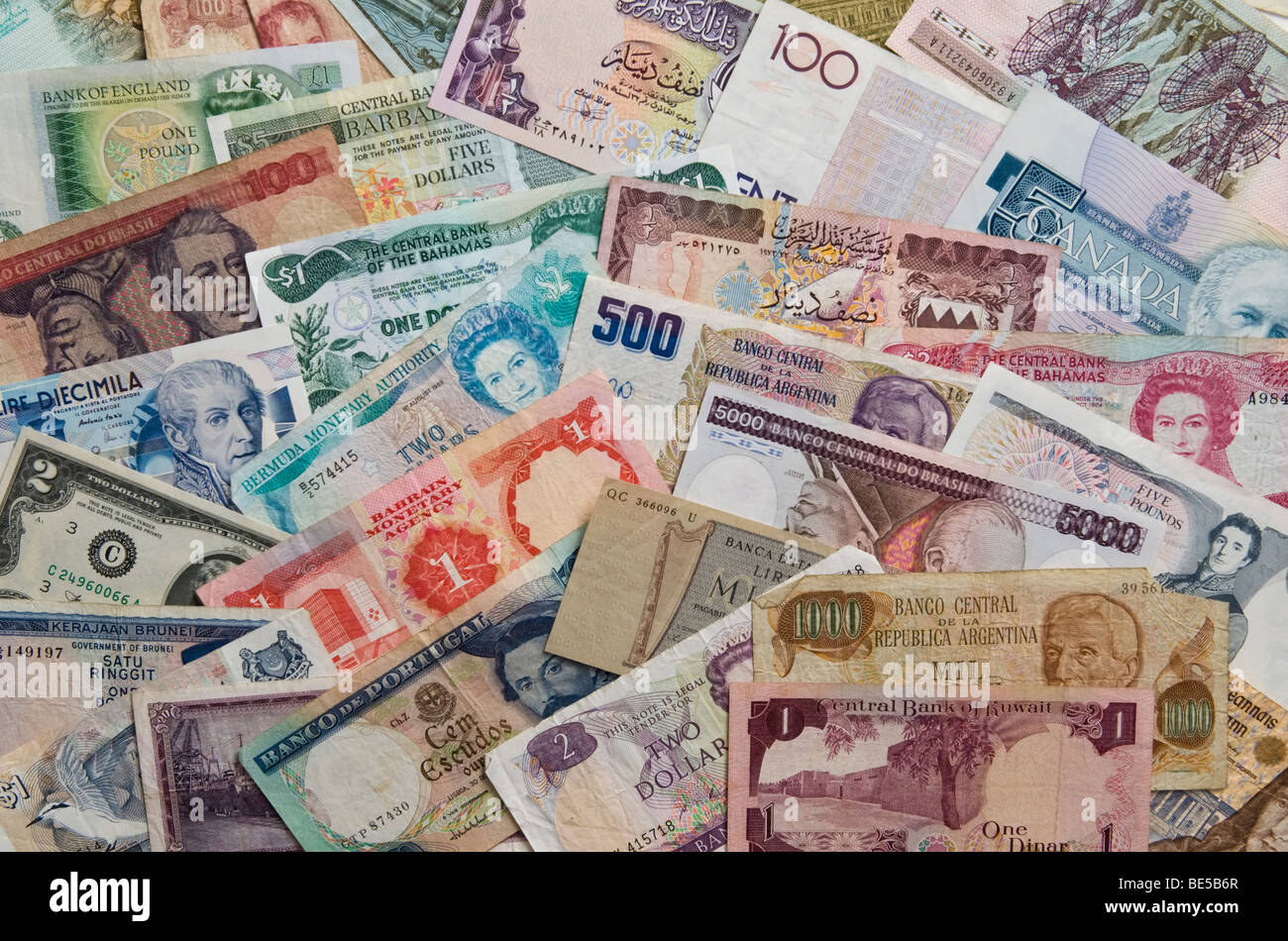 Collection of world currencies Stock Photo
