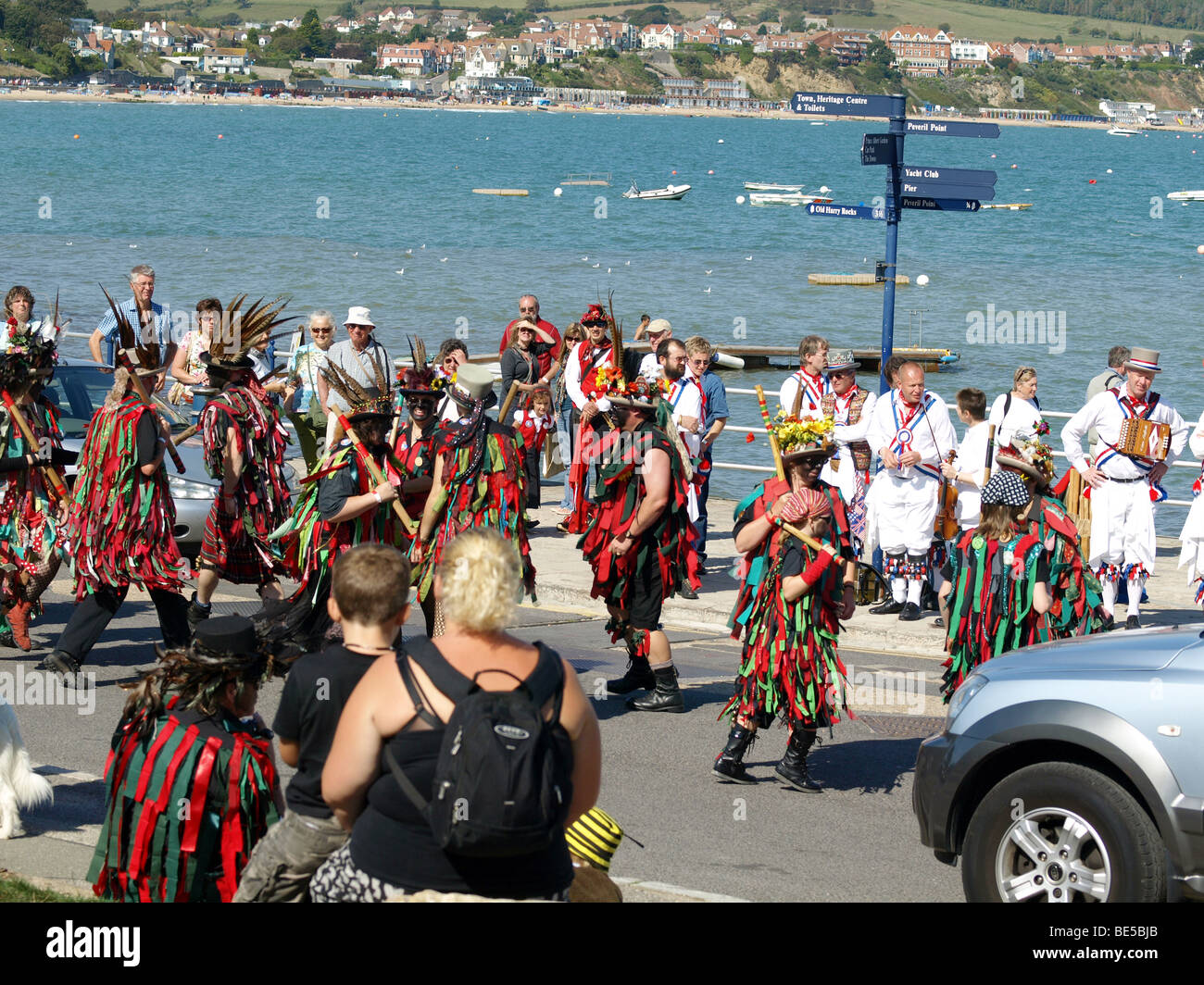 Folk festival dancers on the quayside at Swanage,Dorset. Stock Photo
