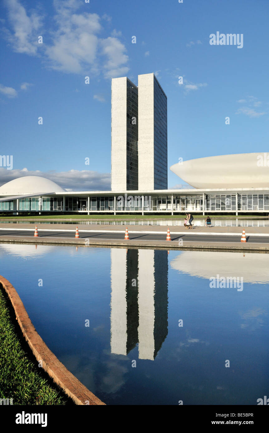 Congresso Nacional Congress building, architect Oscar Niemeyer, Brasilia, Distrito Federal state, Brazil, South America Stock Photo