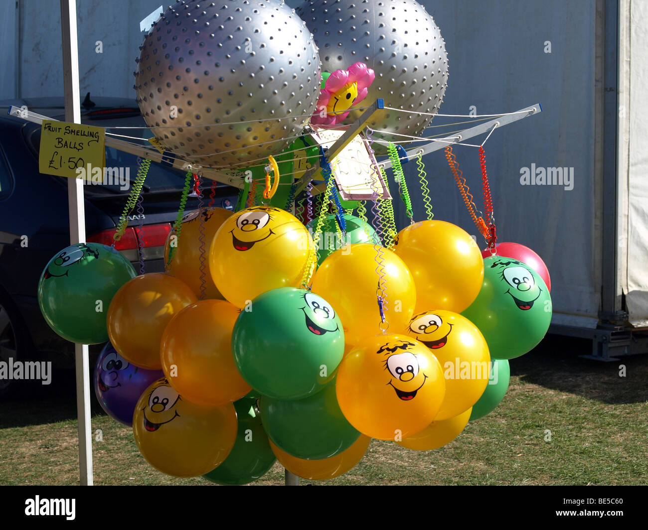 Happy smiling balloons at the folk festival,Swanage,Dorset. Stock Photo