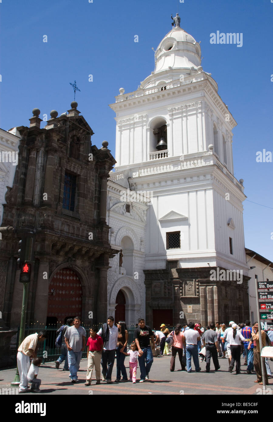 Ecuador. Quito. Historical Center. Church of San Agustin (XVI century). Front and belfry. Stock Photo