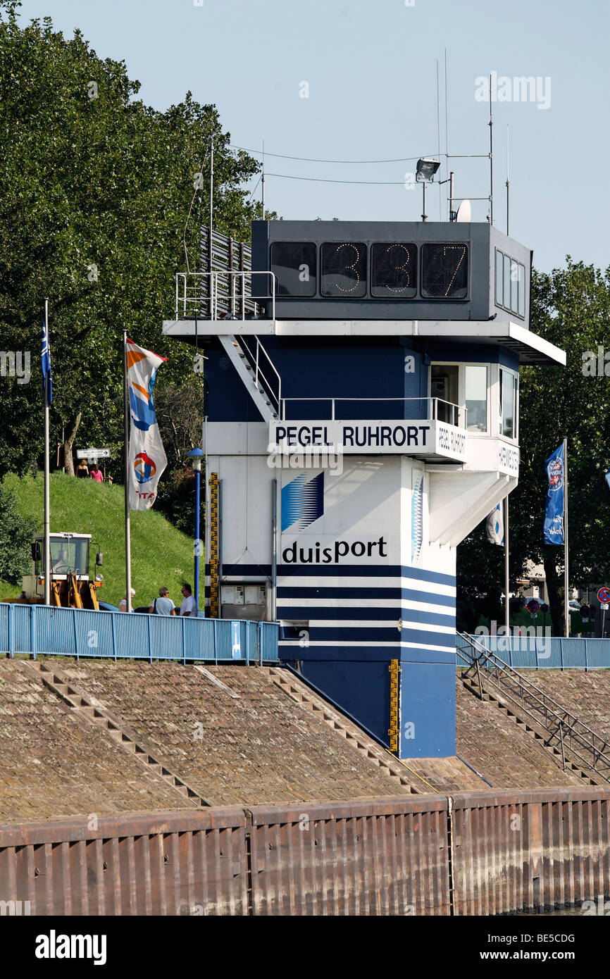 Waterlevel indicator, Ruhrort, DuisPort, Duisburg, Ruhr, North Rhine-Westphalia, Germany, Europe Stock Photo