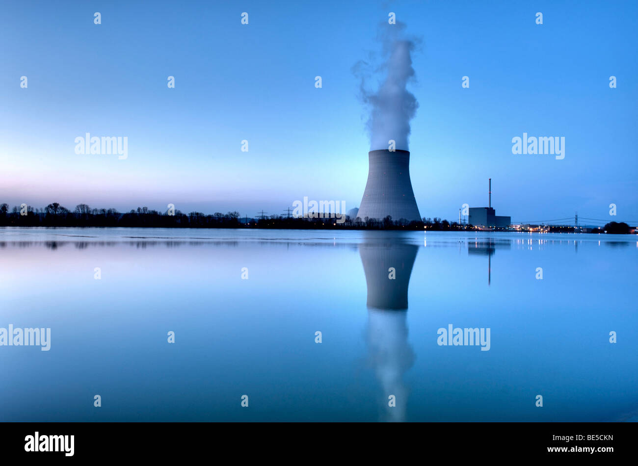 Isar Nuclear Power Plant, Ohu, in Essenbach near Landshut, Lower Bavaria, Bavaria, Germany, Europe Stock Photo