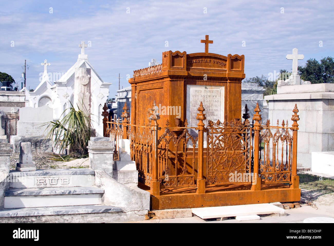 Tombstone at an above ground cemetery in New Orleans Louisiana Stock
