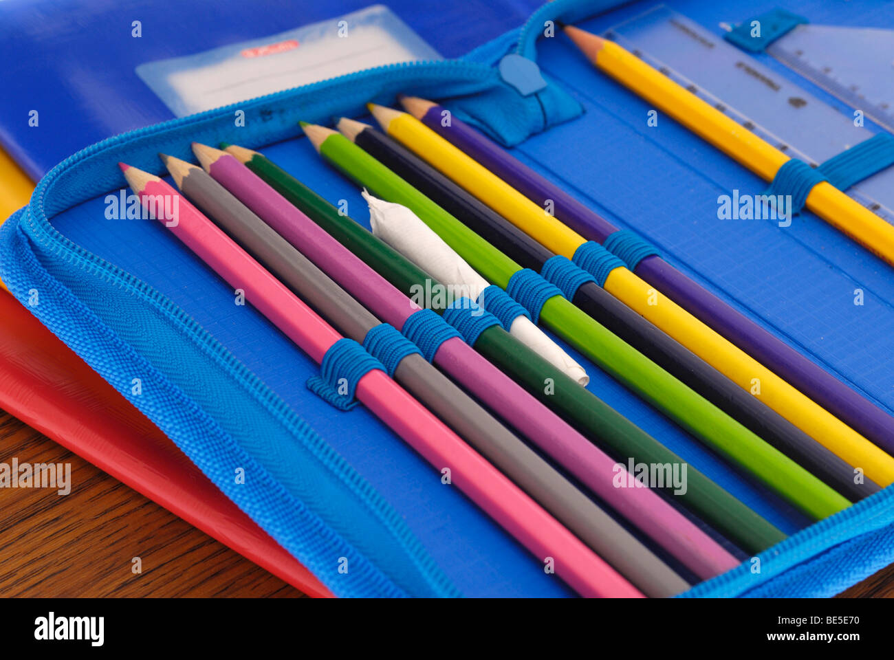 Joint in a pencil case, symbolic image for drug use among adolescents Stock Photo