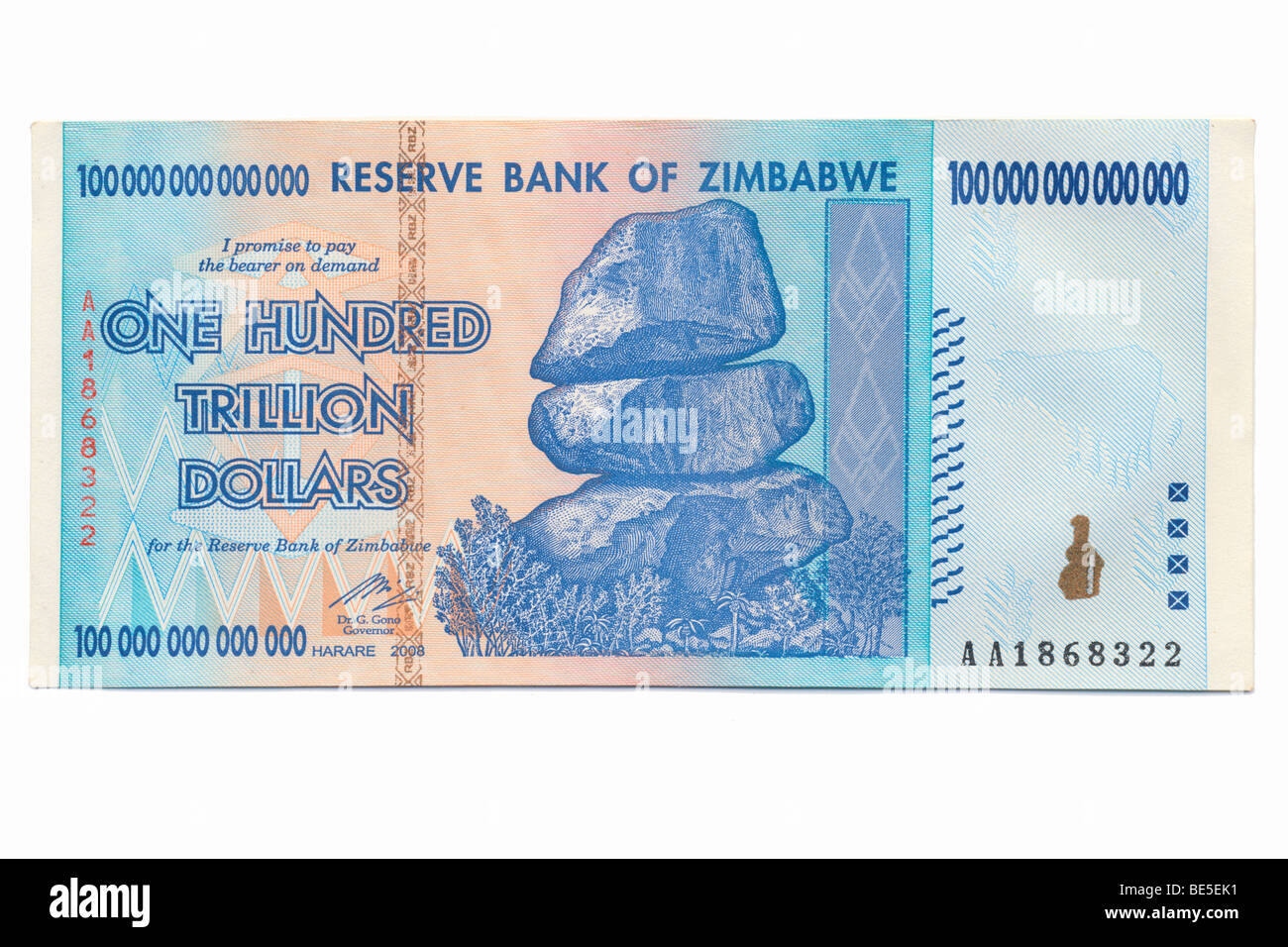 Zimbabwe - One Hundred Trillion Dollar Banknote Stock Photo
