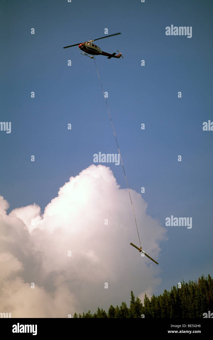 Helicopter Logging near Kamloops, BC, Thompson Okanagan Region, British Columbia, Canada - Forestry Industry Stock Photo