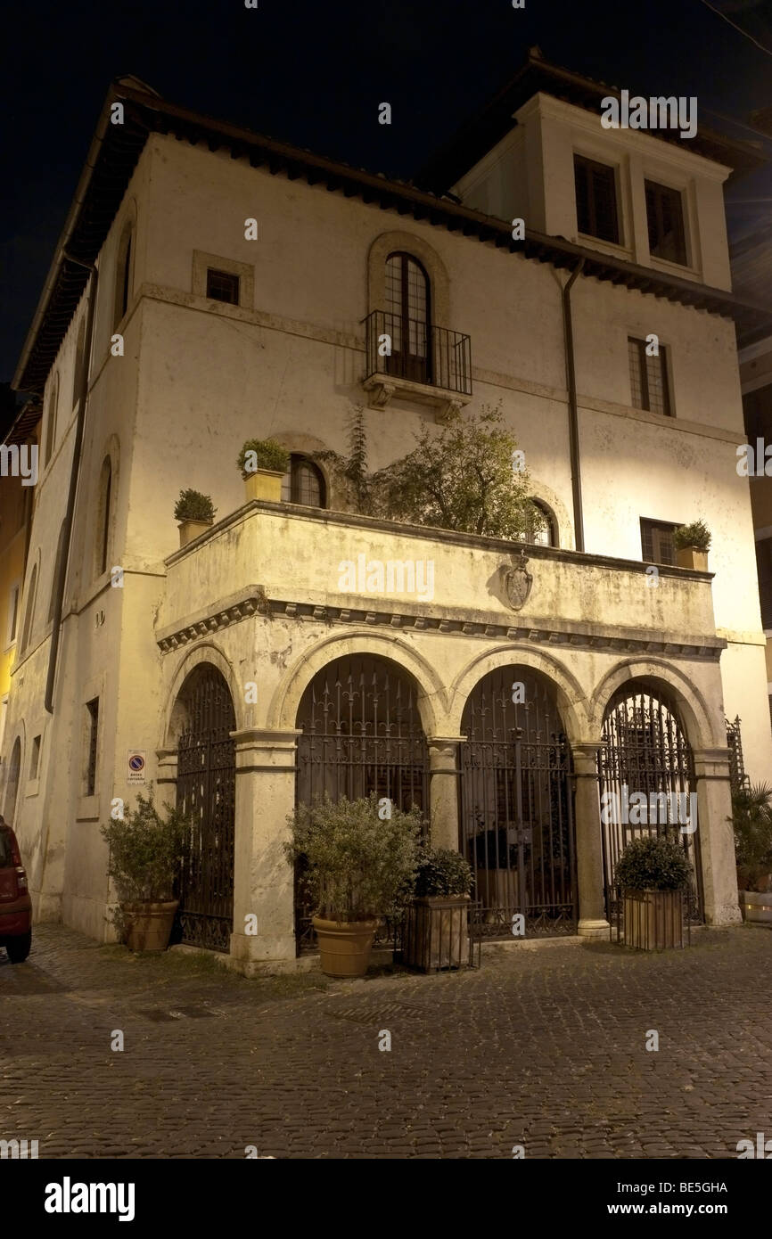 Rome, Italy. The "Casa di Fiammetta" in piazza Fiammetta, in Rome, by night. Stock Photo