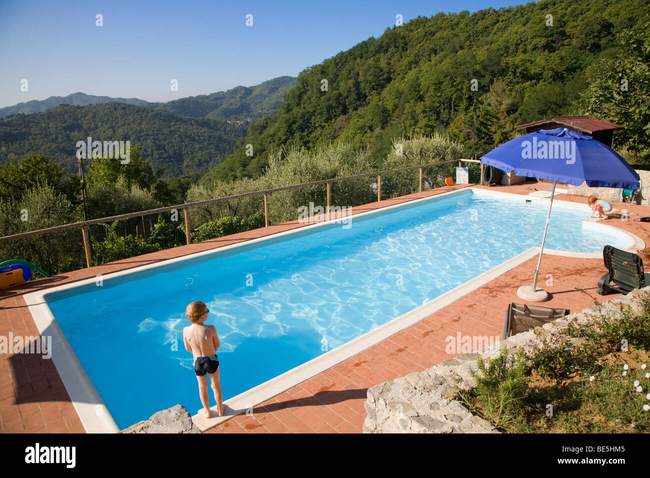 Swimming pool for holiday villas in Tuscany, Italy Stock Photo