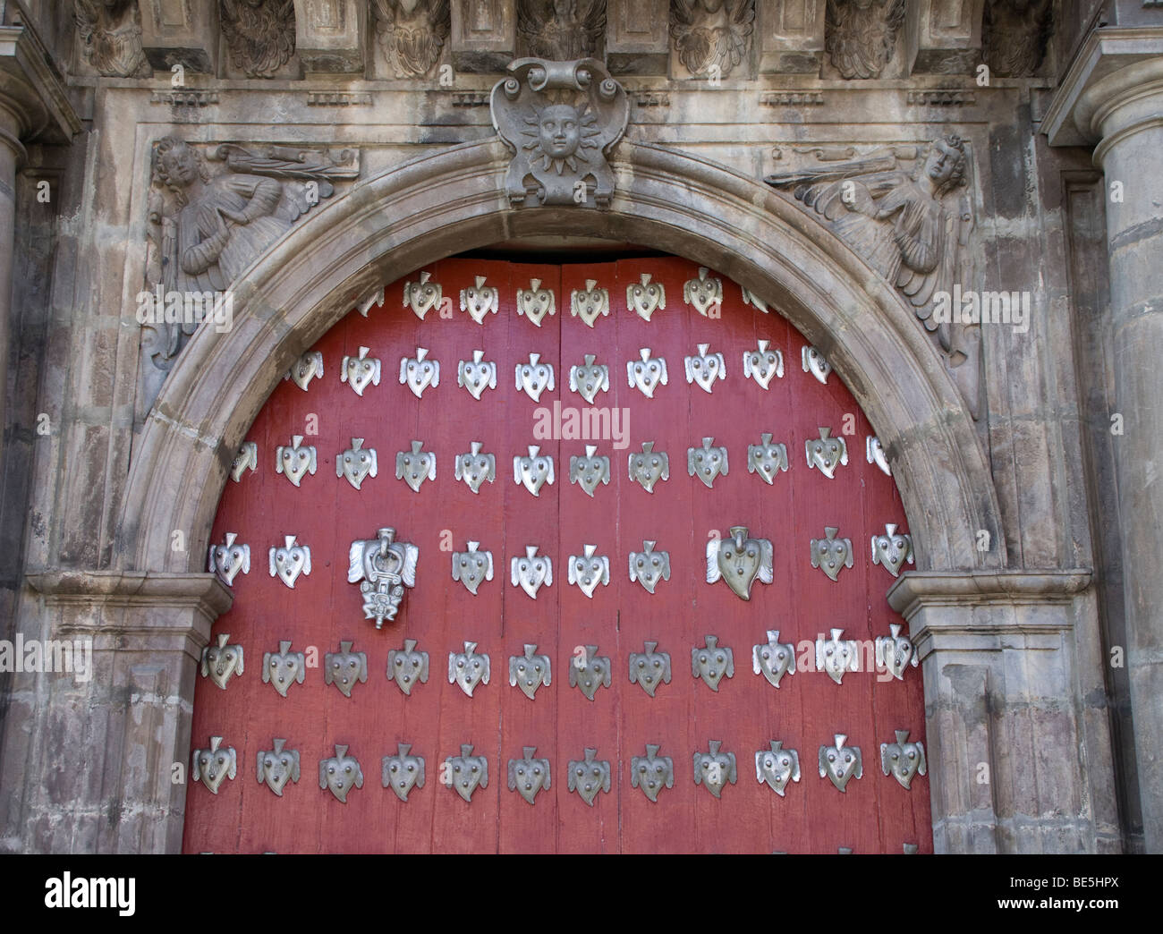Ecuador. Quito, Door of San Agustin church (XVI century). Stock Photo