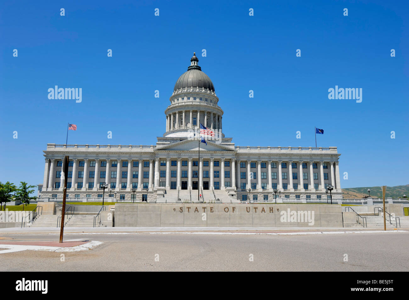 The recently remodeled Utah State Capitol overlooks downtown Salt Lake City, Utah, United States of America. Stock Photo