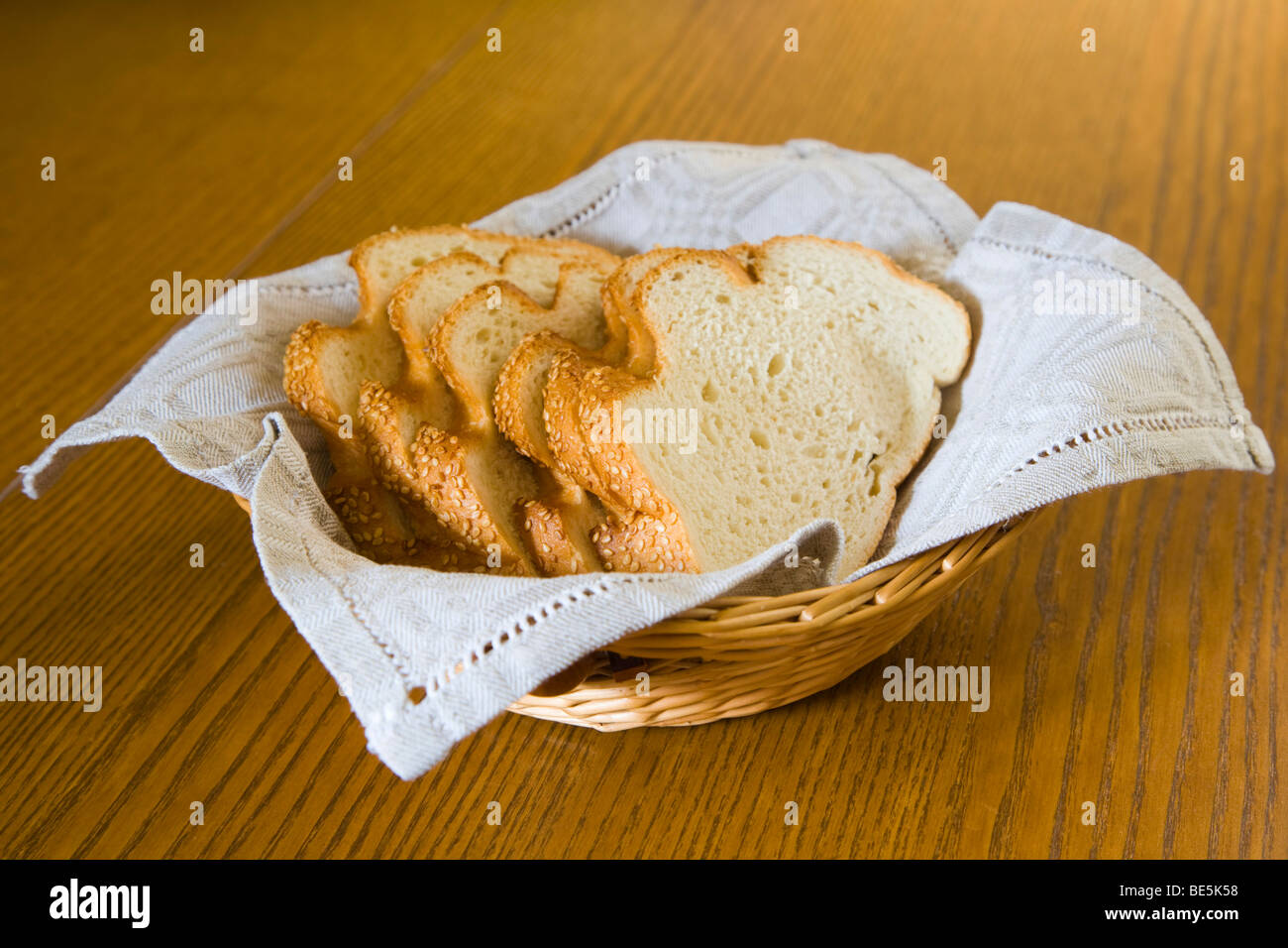 Sliced white bread in the basket Stock Photo