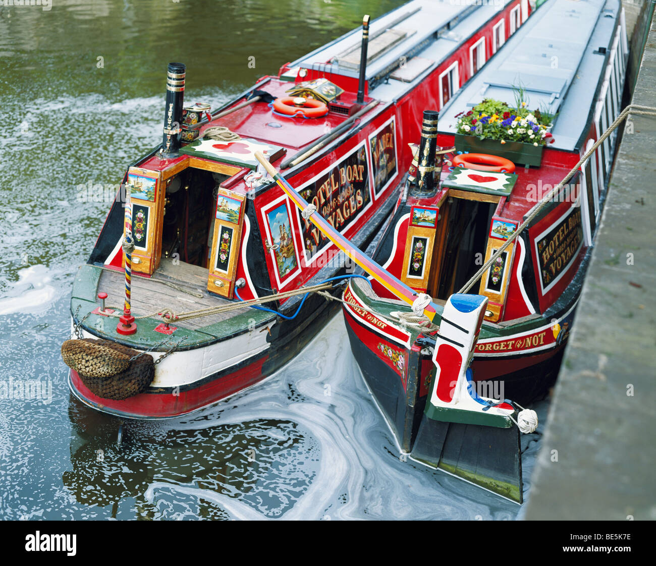 Painted Narrow Boat Barges on River Avon, at Bath ...