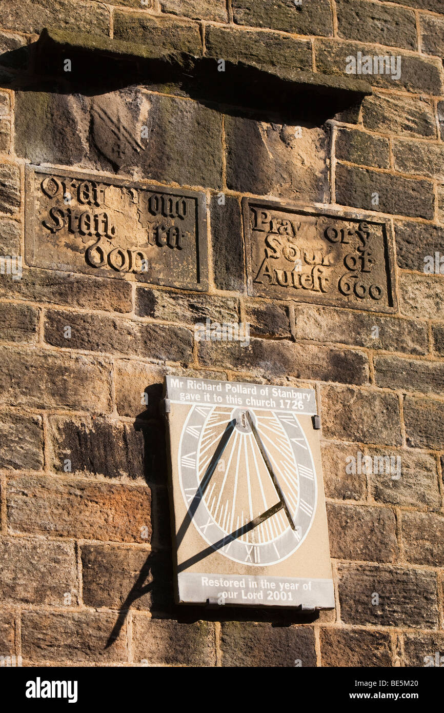 UK, England, Yorkshire, Haworth, Parish Church, Richard Pollard 1726 sundial on tower Stock Photo