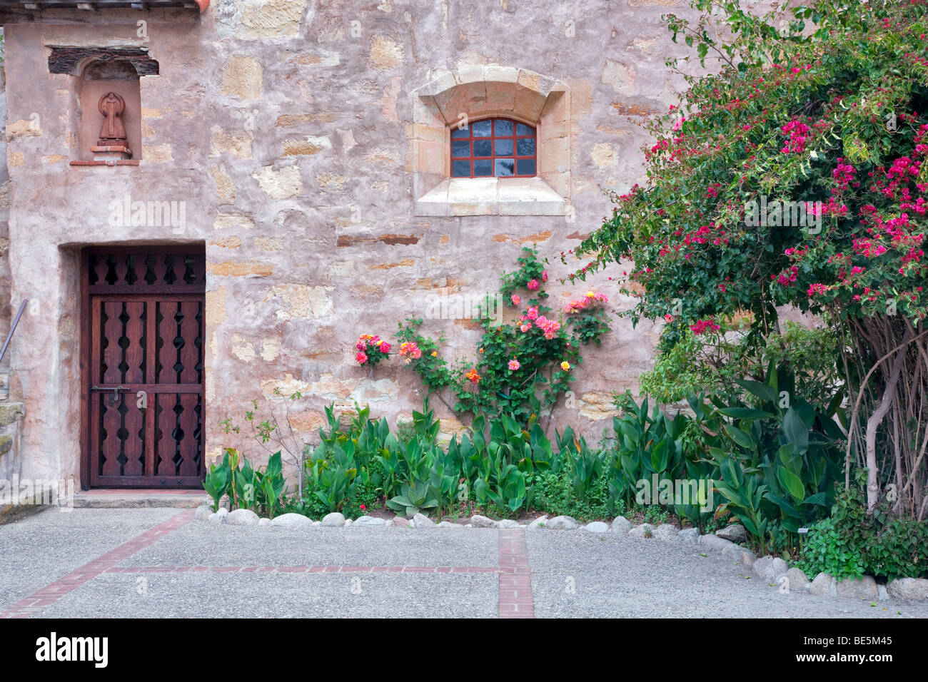 Gardens and courtyard at the Carmel Mission. Carmel by the Sea, California. Stock Photo
