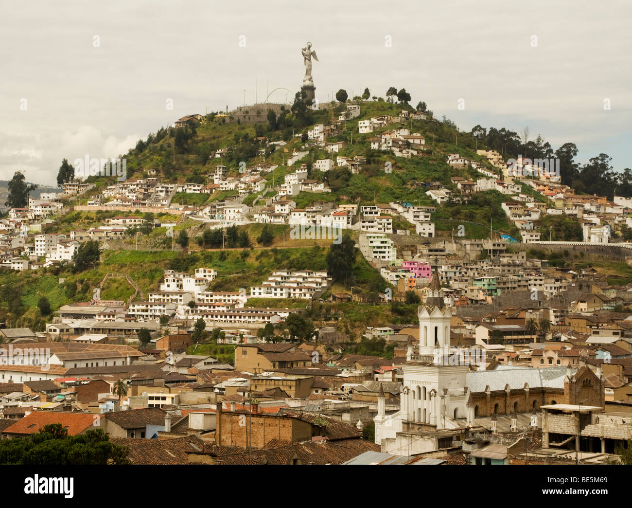 Ecuador.Quito.The Panecillo and The Virgin of Quito. Stock Photo