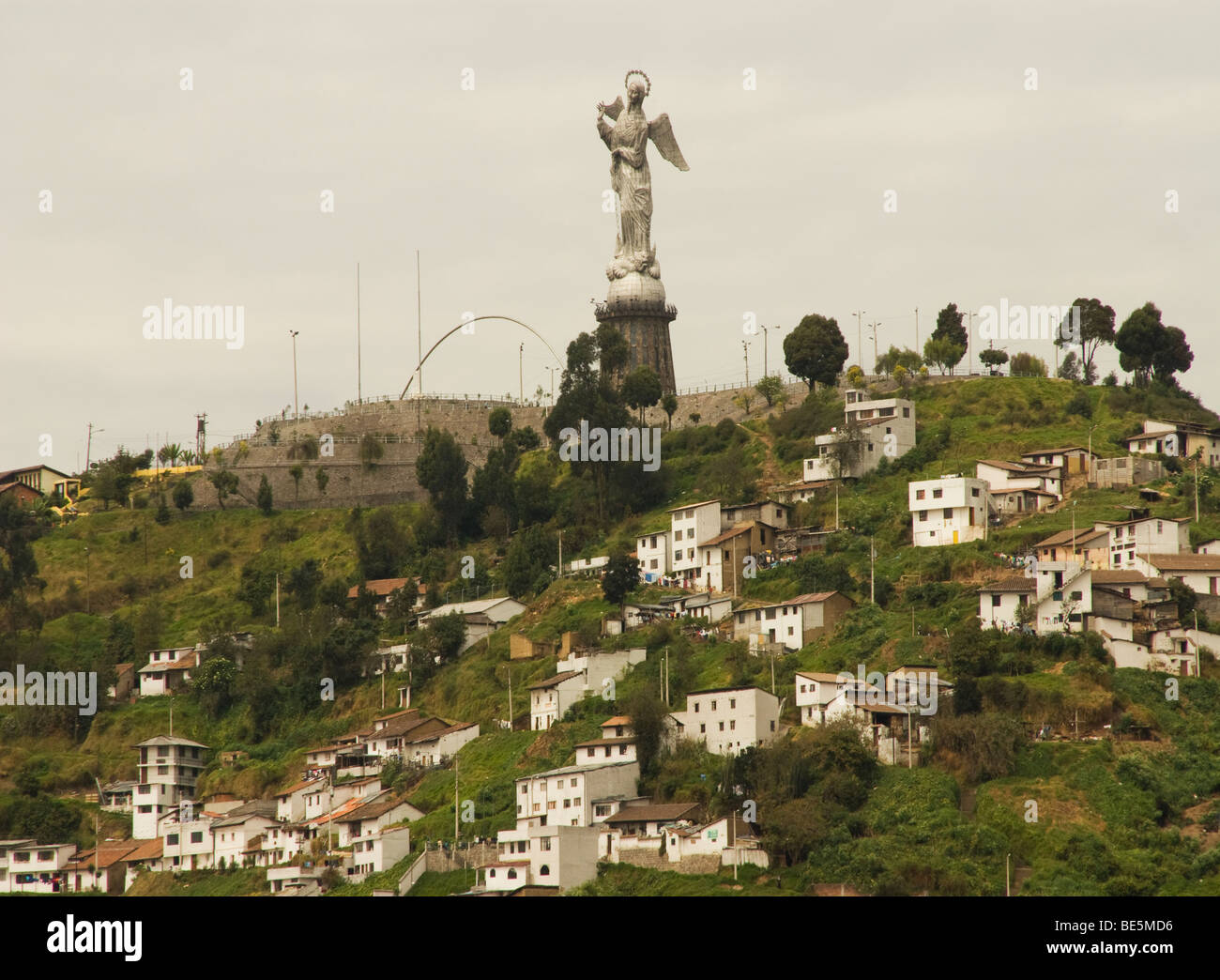 Ecuador.Quito.The Panecillo and The Virgin of Quito. Stock Photo