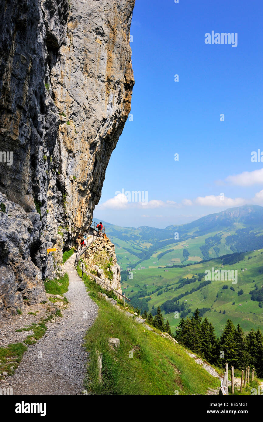 Trail to Wildkirchli caves below Ebenalp Mountain, Canton of Appenzell Innerrhoden, Switzerland, Europe Stock Photo