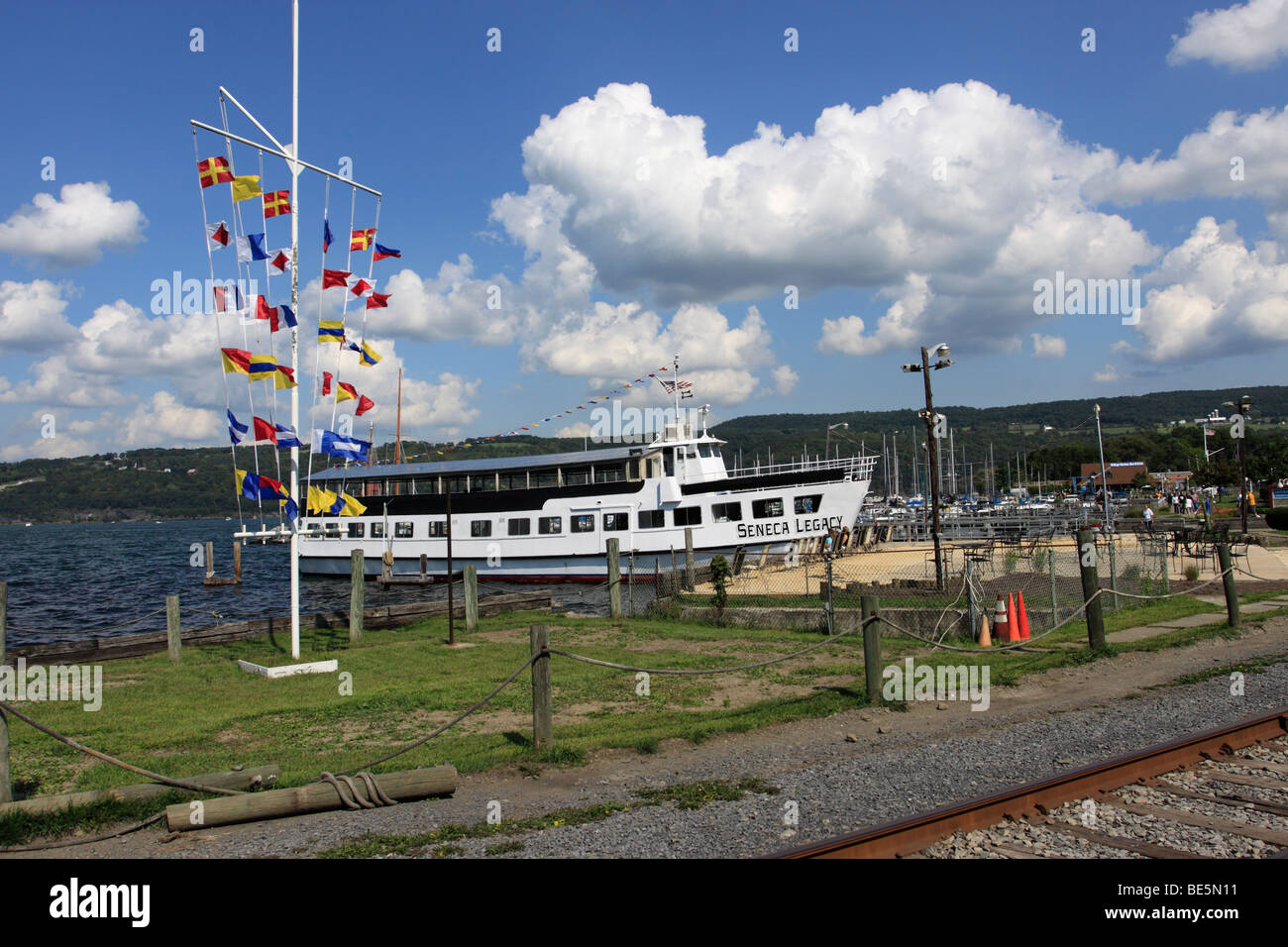 The waterfront and harbor area of Watkins Glen, on Seneca Lake, one of the 7 Finger Lakes in upstate New York Stock Photo