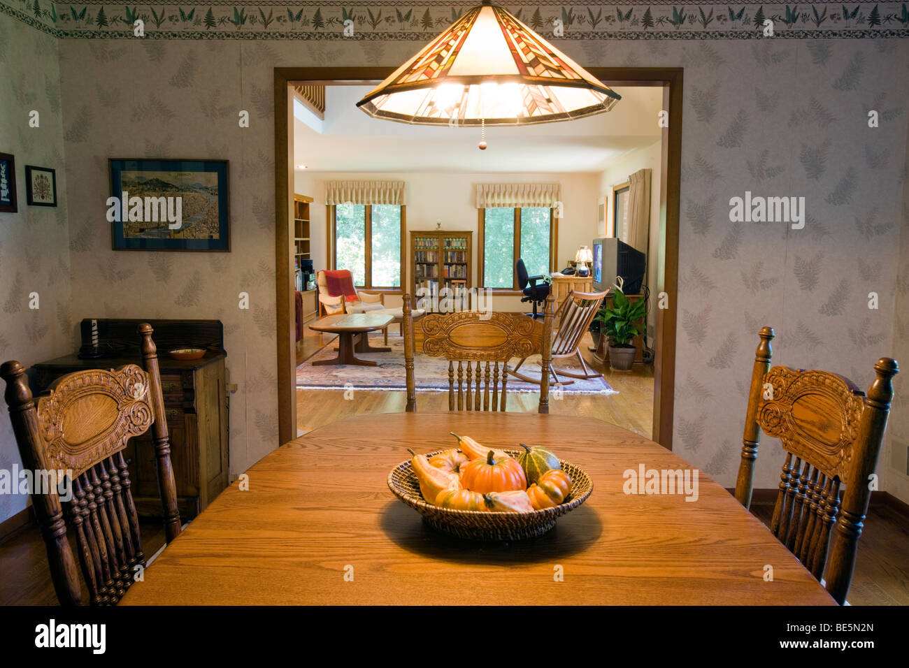 Interior view of the dining room in an upscale suburban home. Stock Photo