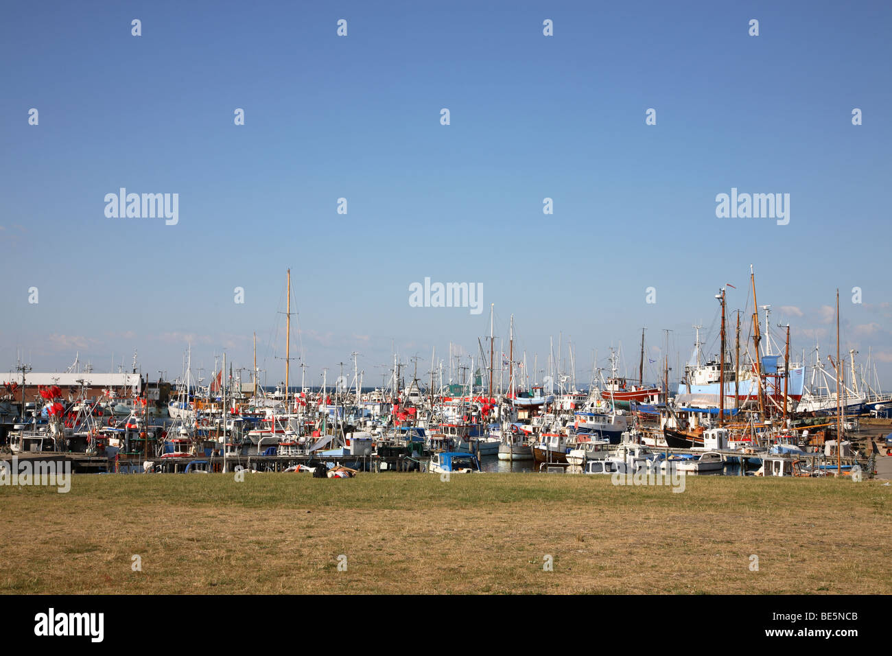 The fishing port and marina of Gilleleje on the northernmost top of Zealand in Denmark one summer evening. Stock Photo