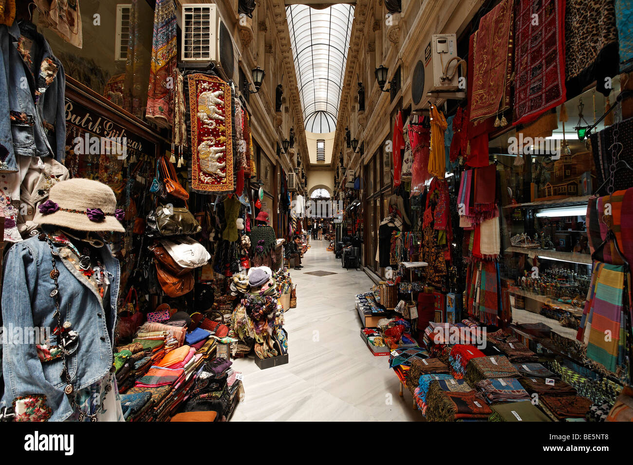 Shops in the historic Avrupa Passage shopping arcade, Istiklal Caddesi, Independence Street, Beyoglu, Istanbul, Turkey Stock Photo