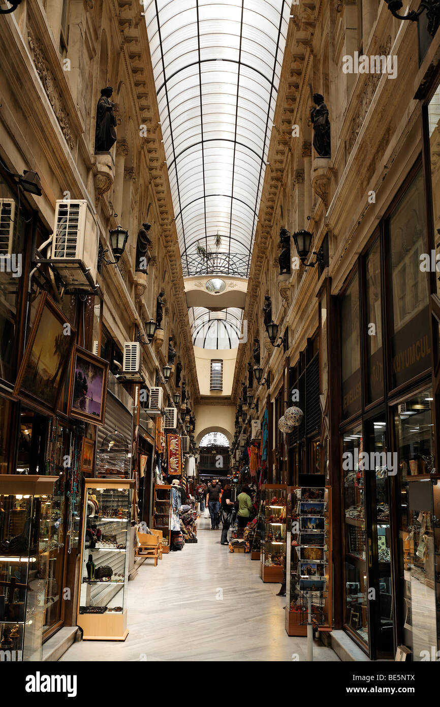 Shops in the Avrupa Passage shopping arcade, Istiklal Caddesi, Independence Street, Beyoglu, Istanbul, Turkey Stock Photo
