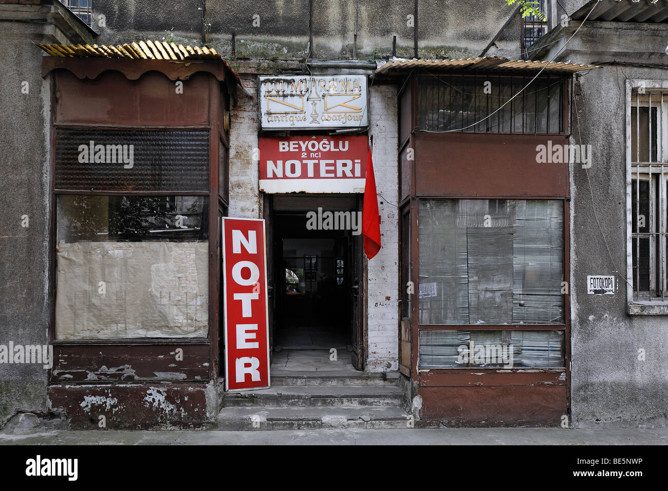 Entrance to a notary's office, run-down backyard building, Istiklal Caddesi, Independence Street, Beyoglu, Istanbul, Turkey Stock Photo