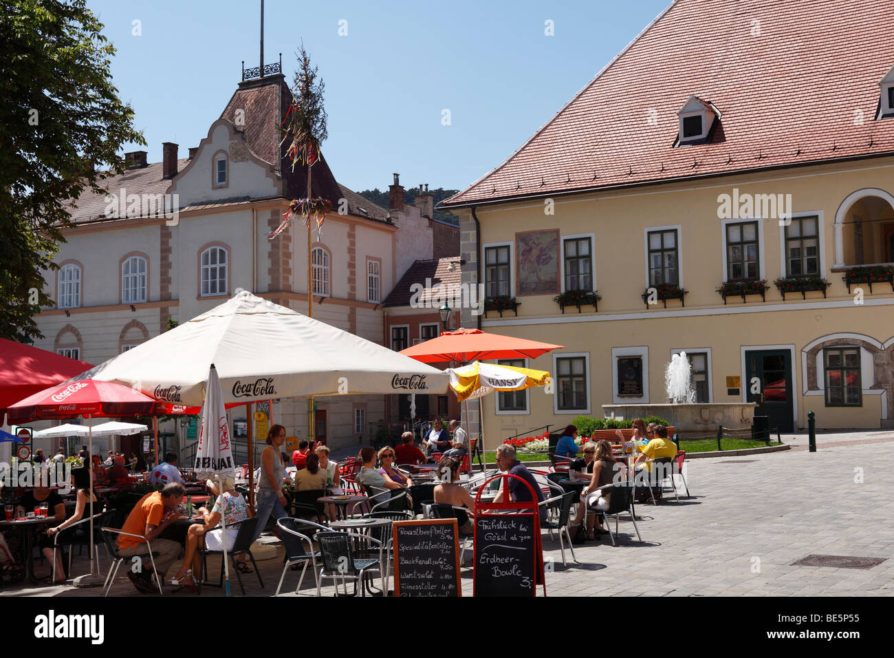 Street café in the town centre of Moedling, Vienna Woods, Lower Austria, Austria, Europe Stock Photo