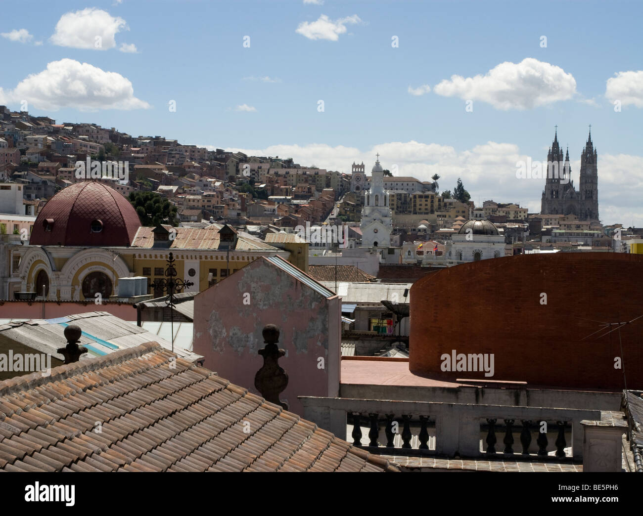 Ecuador.Quito.Cityscape of the Historical center.Quito roofs. Stock Photo
