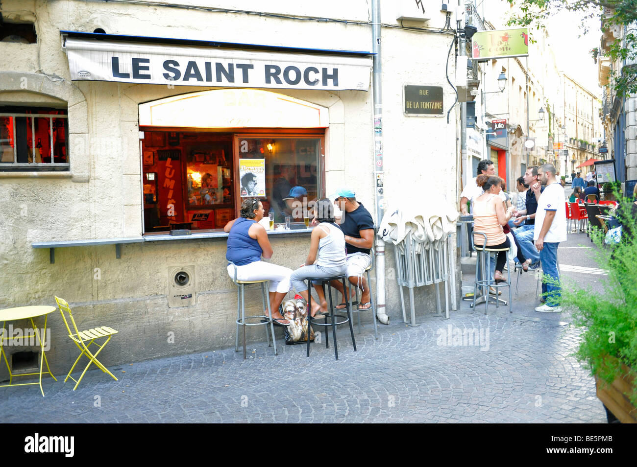 Montpelier France bars restaurants outside eating drinking Stock Photo