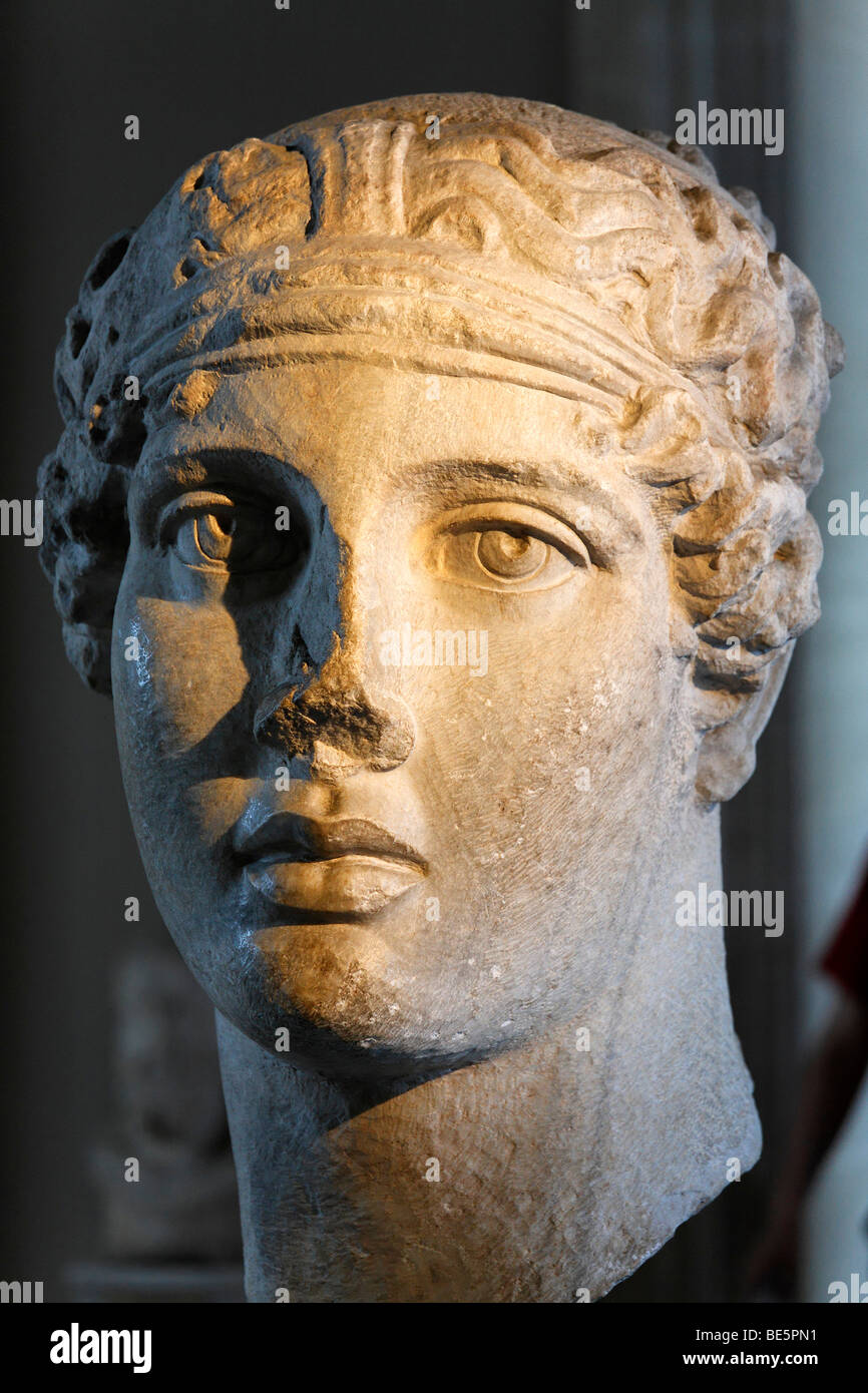 Head of the Greek poet Sappho, the ancient stone sculpture, Archeological Museum, Topkapi Palace, Istanbul, Turkey Stock Photo