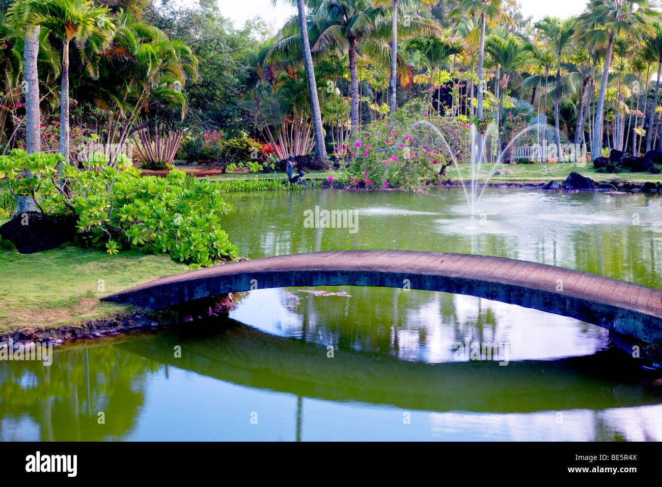 Bridge And Pond And Garden At Na Aina Kai Botanical Gardens Kauai