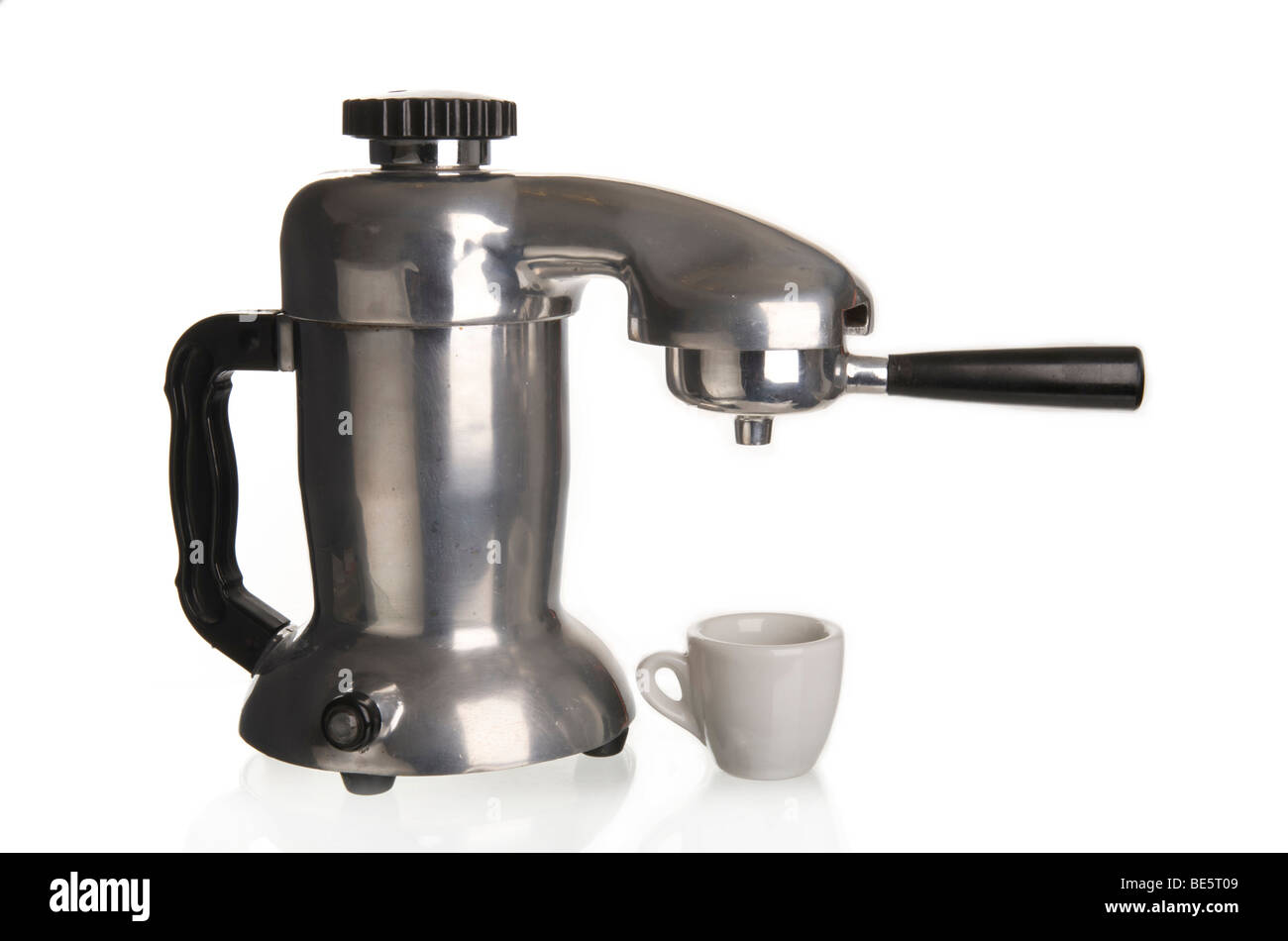 Old electric espresso maker, from Italy, with portafilter Stock Photo