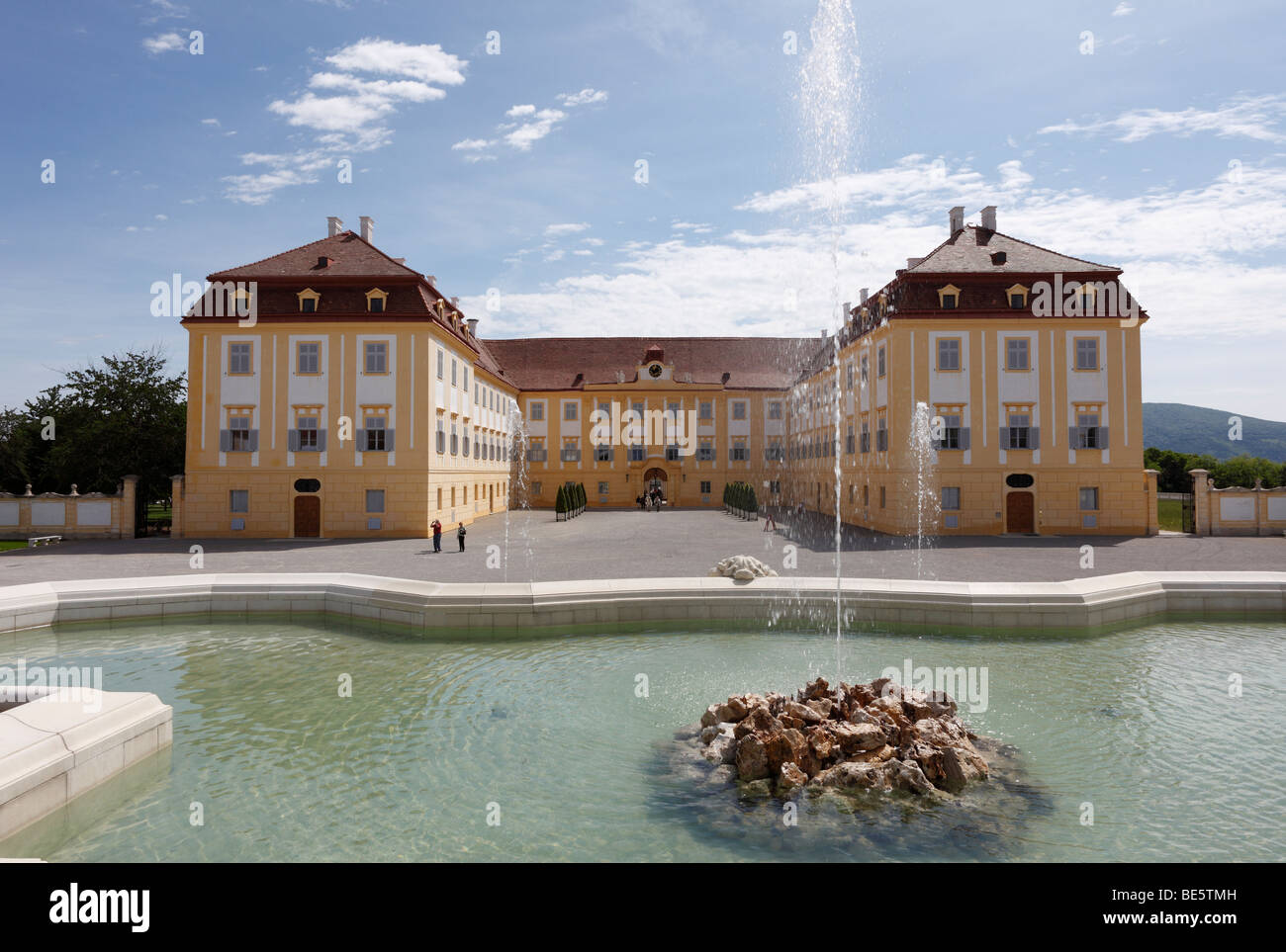 Neptunbrunnen fountain and main courtyard, Schloss Hof castle in Schlosshof, Marchfeld, Lower Austria, Austria, Europe Stock Photo