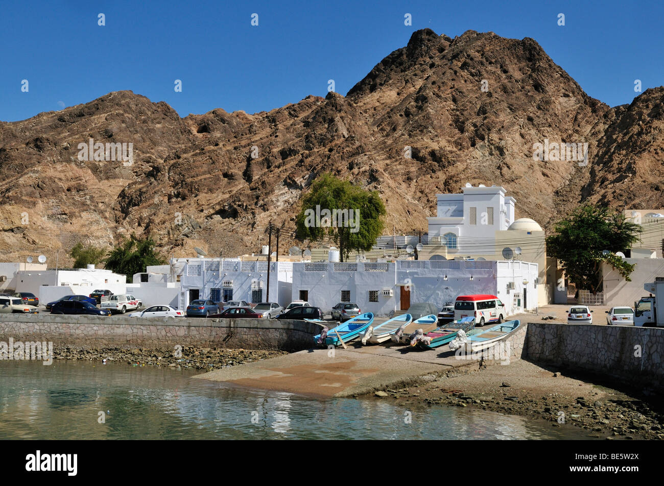 Small fishing harbor in Mutrah, Muscat, Sultanate of Oman, Arabia, Middle East Stock Photo