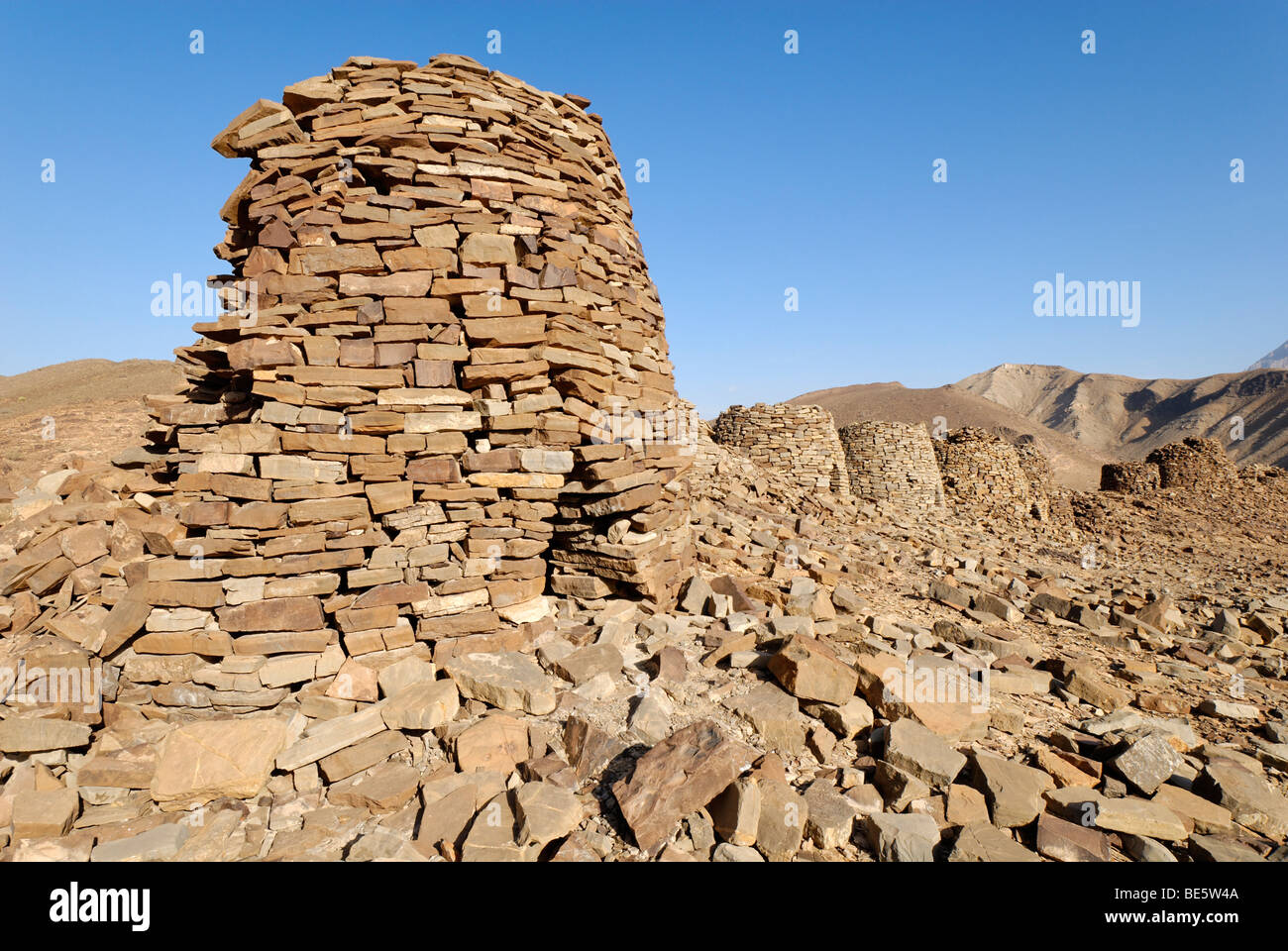 5000 year old stone tomb at Al Ayn, UNESCO World Heritage Site, Hajar al Gharbi Mountains, Al Dhahirah region, Sultanate of Oma Stock Photo