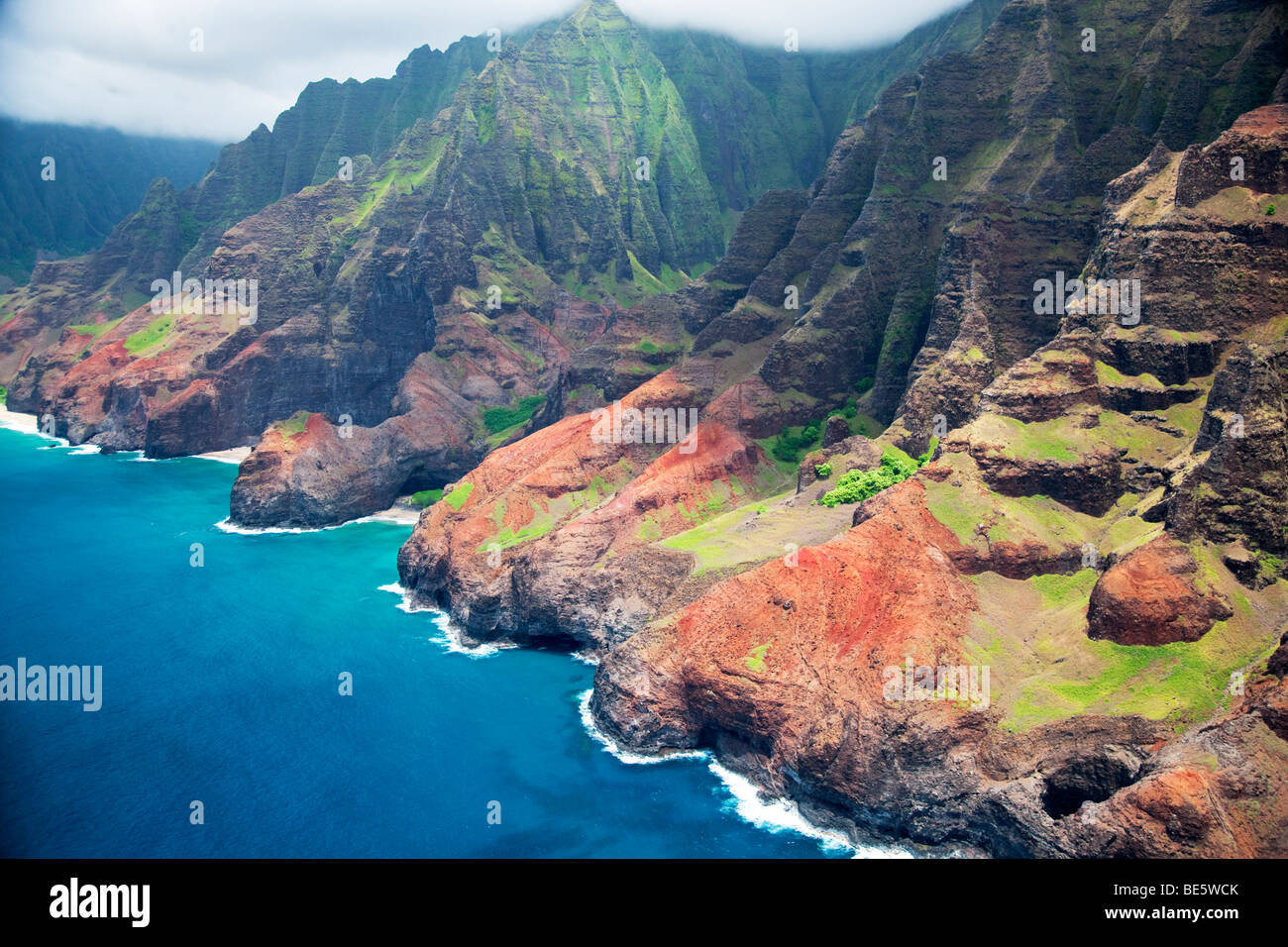 Na Pali coastline from the air. Kauai, Hawaii. Stock Photo