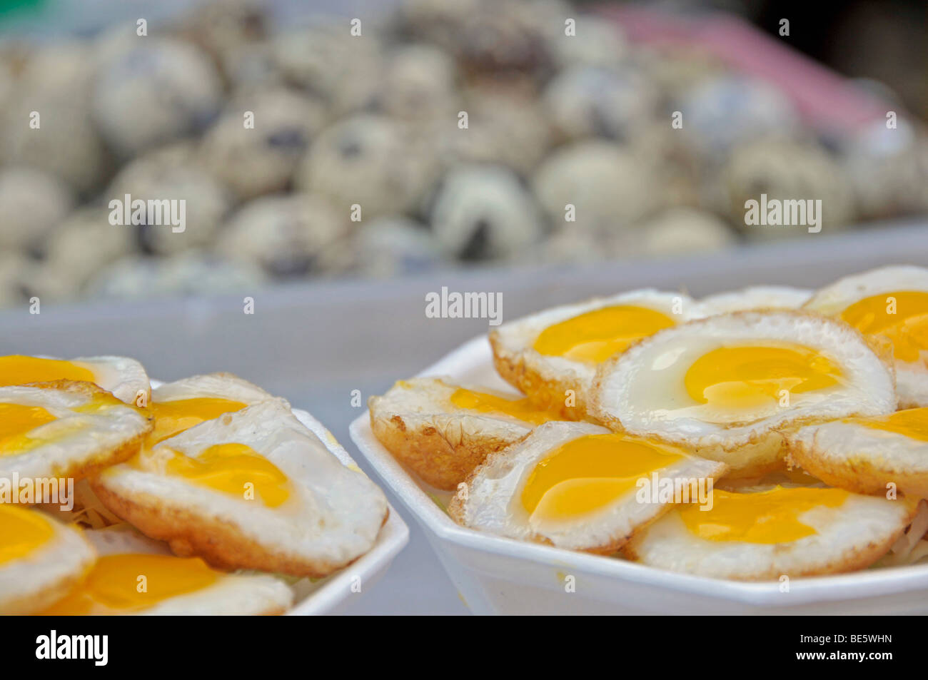 Quail eggs, cookshop in Thailand, Asia Stock Photo