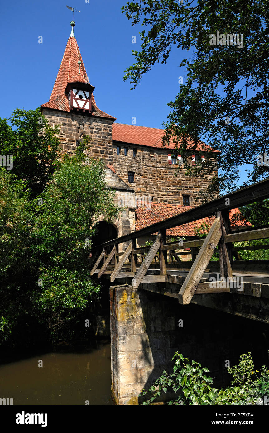Wenzels Schloss castle, 1353, entrance gate with bridge, Lauf an der Pegnitz, Middle Franconia, Bavaria, Germany, Europe Stock Photo