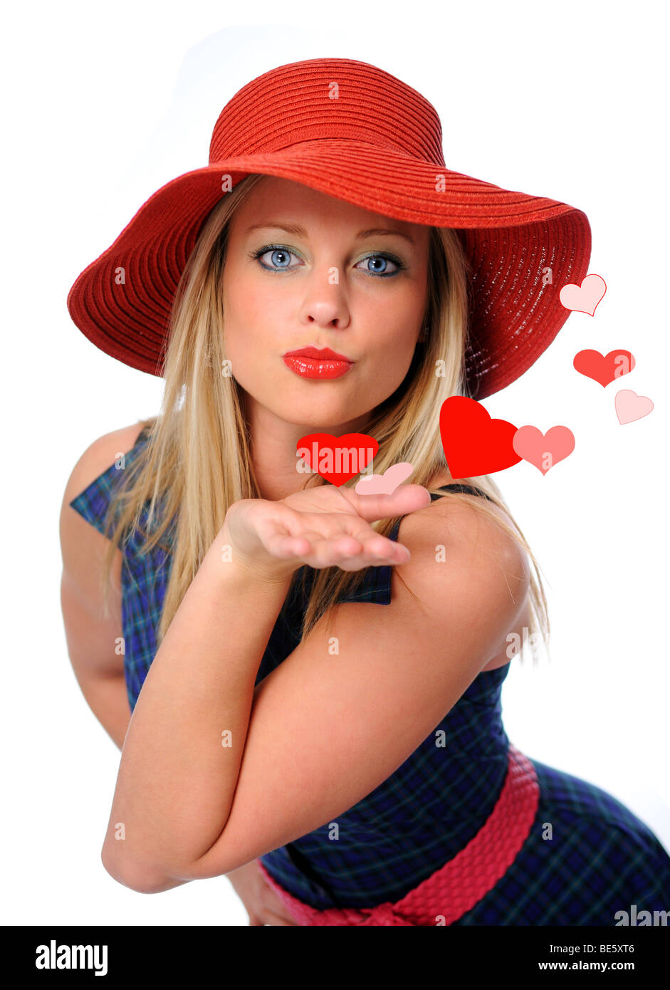 young beautiful woman blowing kissed to her valentines Stock Photo