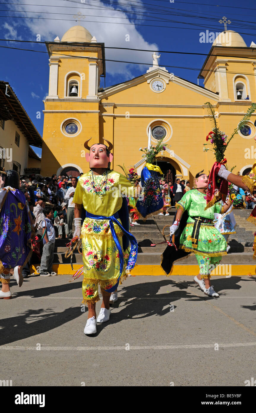 PERU, CAJABAMBA - SEPTEMBER 6: Peruvian folklore dance 'Los Diablos' in Cajabamba Peru Stock Photo