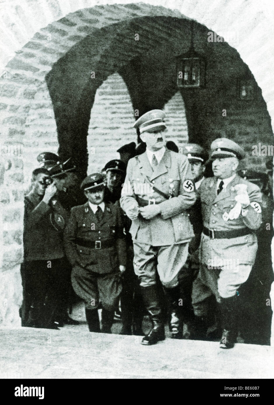 L. to r. Gauleiter regional branch leader Erich Koch, Adolf Hitler, architect Hermann Giesler, Reichsorganisationsleiter head o Stock Photo