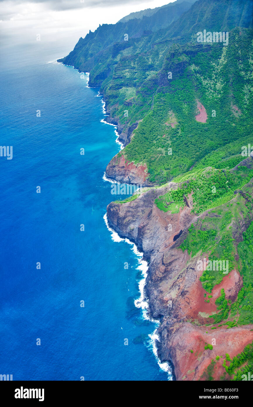 Na Pali coastline from the air. Kauai, Hawaii. Stock Photo