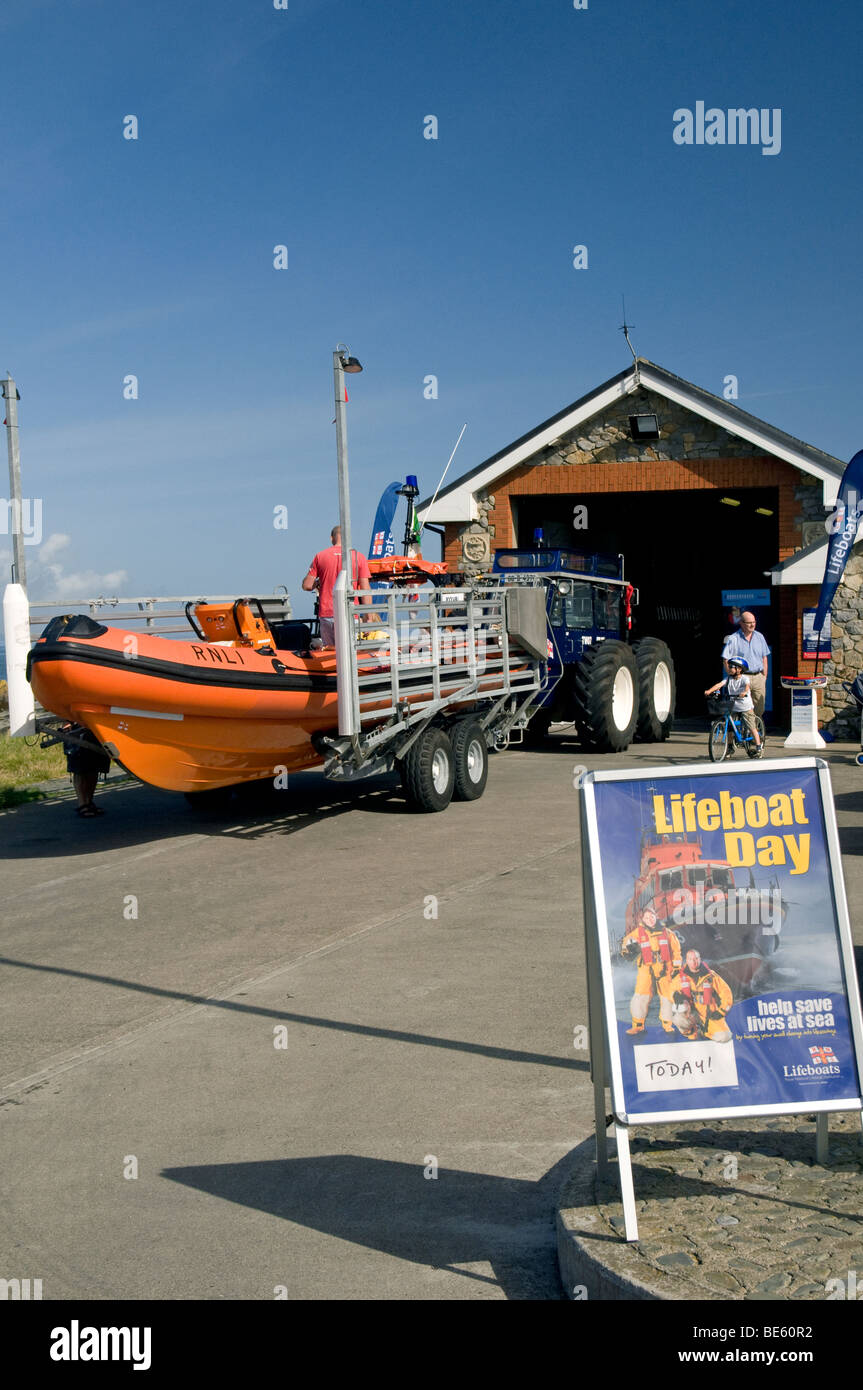 Visitors looking over the lifeboat station at Skerries, county Dublin, Ireland on Lifeboat Day Stock Photo